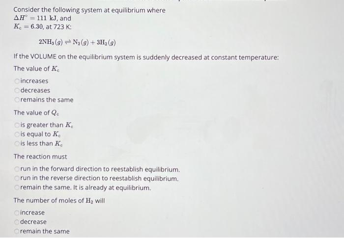 Solved Consider the following system at equilibrium where | Chegg.com