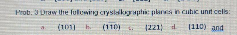 Solved Prob. 3 Draw the following crystallographic planes in | Chegg.com