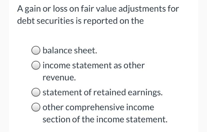 Solved Again or loss on fair value adjustments for debt | Chegg.com