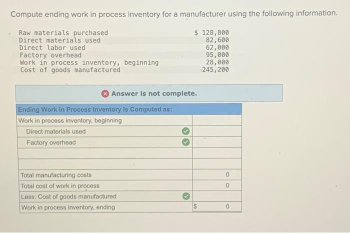 Solved Compute ending work in process inventory for a | Chegg.com