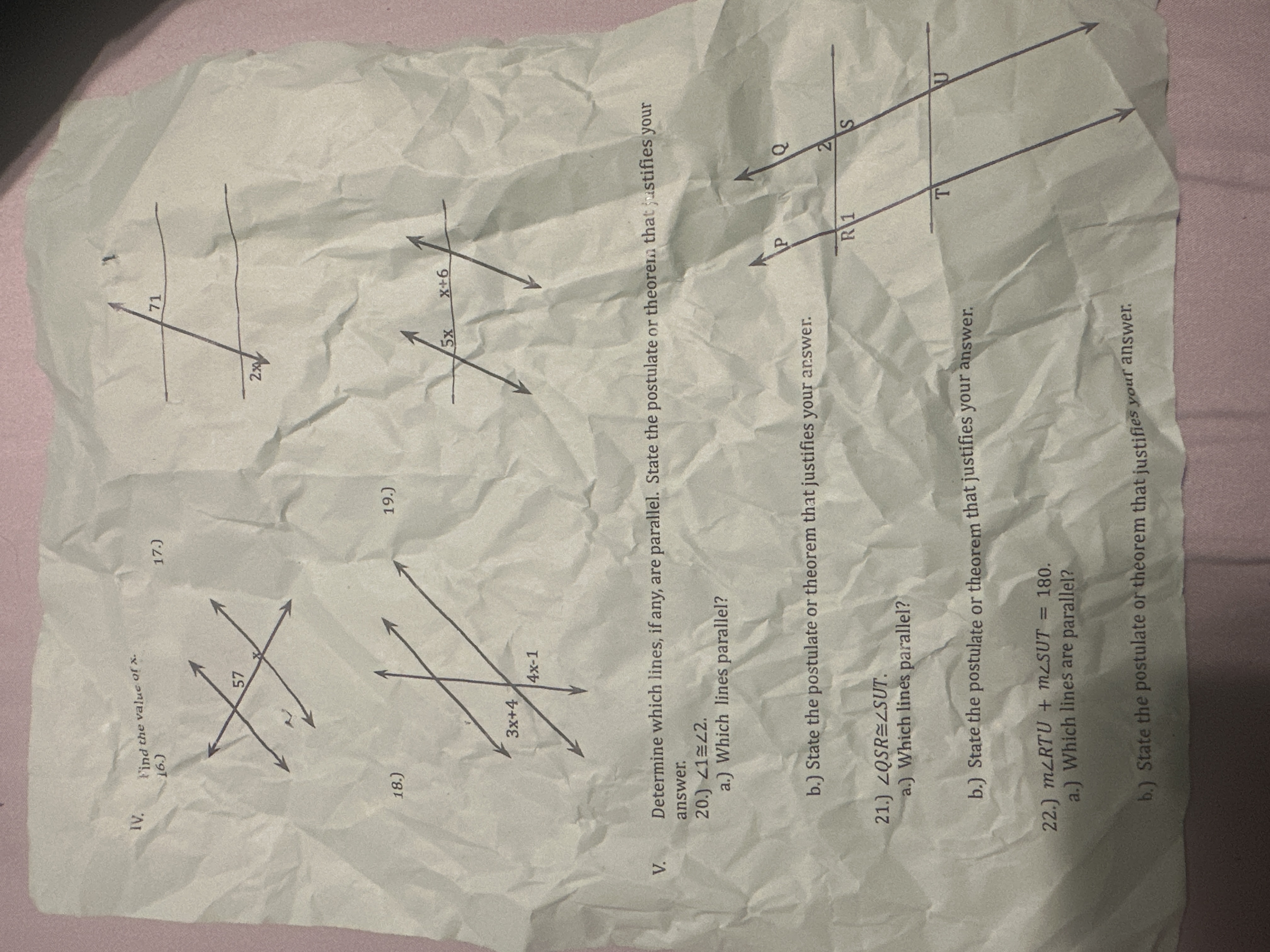 Solved IV.Hind the value or x.16.)17.)18.)V. ﻿Determine | Chegg.com
