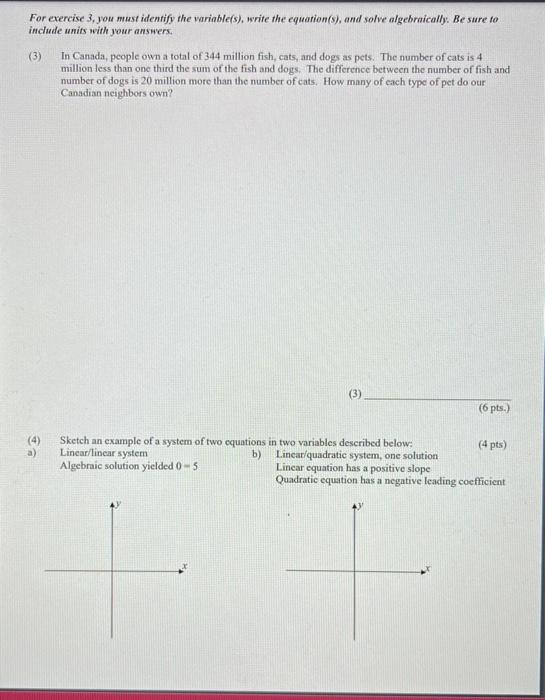 Solved (1) Solve the system of equations algebraically. (I) | Chegg.com