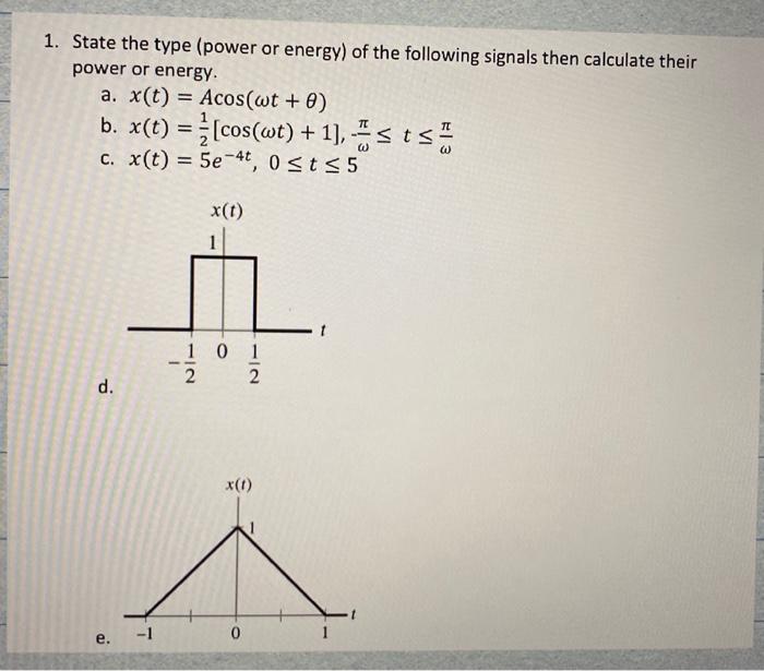 Solved State the type (power or energy) of the following | Chegg.com