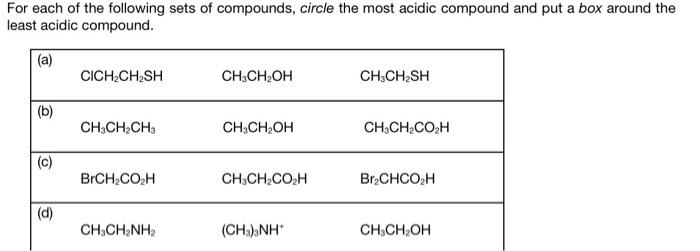 Solved For each of the following sets of compounds, circle | Chegg.com