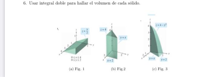 6. Usar integral doble para hallar el volumen de cada sólido.