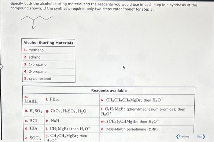 Solved Specify both the alcohol starting material and the | Chegg.com