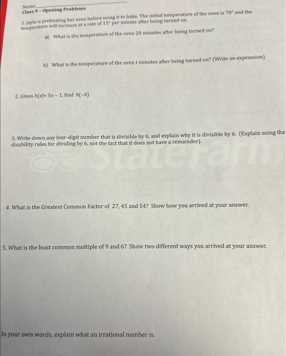 Solved Class 9 - Opening Problems Name 1. Jayta is | Chegg.com