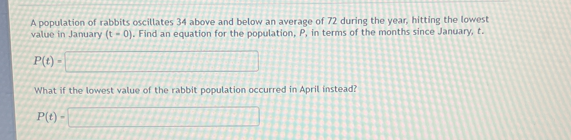 Solved A Population Of Rabbits Oscillates 34 ﻿above And | Chegg.com