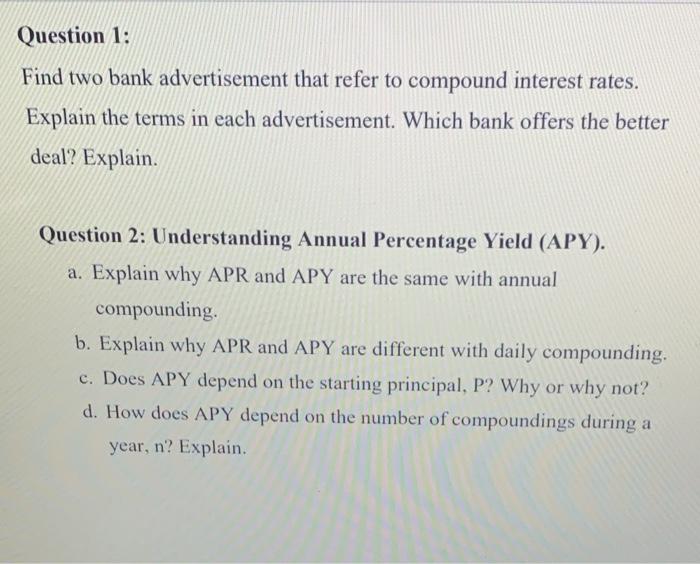 Solved Question 1: Find two bank advertisement that refer to | Chegg.com