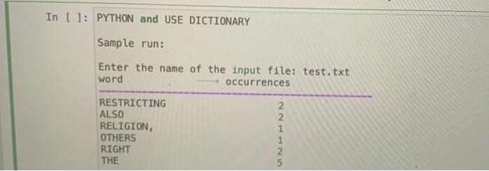 Solved In [ ]: PYTHON and USE DICTIONARY Sample run: Enter | Chegg.com