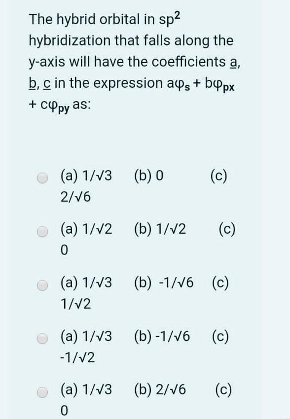 Solved The hybrid orbital in sp2 hybridization that falls | Chegg.com