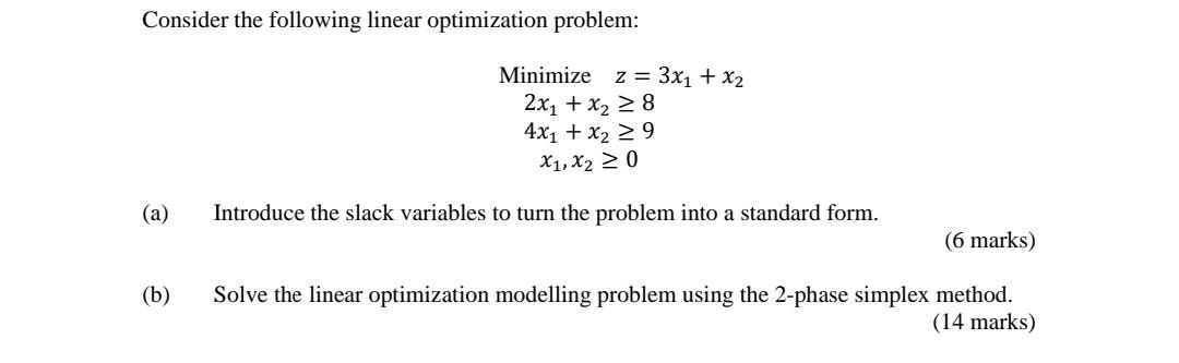 Solved Consider the following linear optimization problem: | Chegg.com