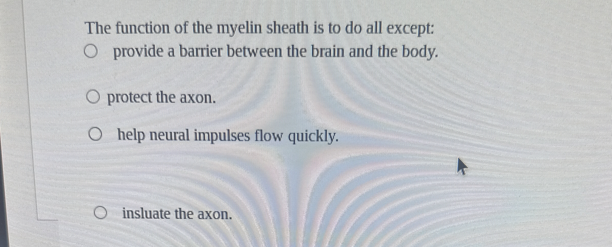 Solved The function of the myelin sheath is to do all | Chegg.com