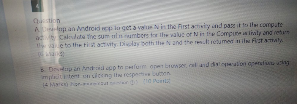4 Question A. Develop an Android app to get a value N | Chegg.com