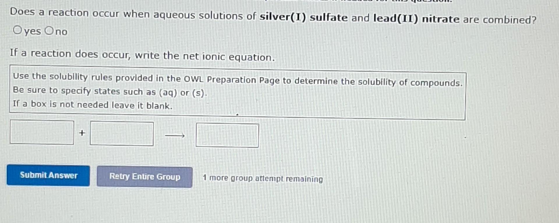 Solved Does A Reaction Occur When Aqueous Solutions Of