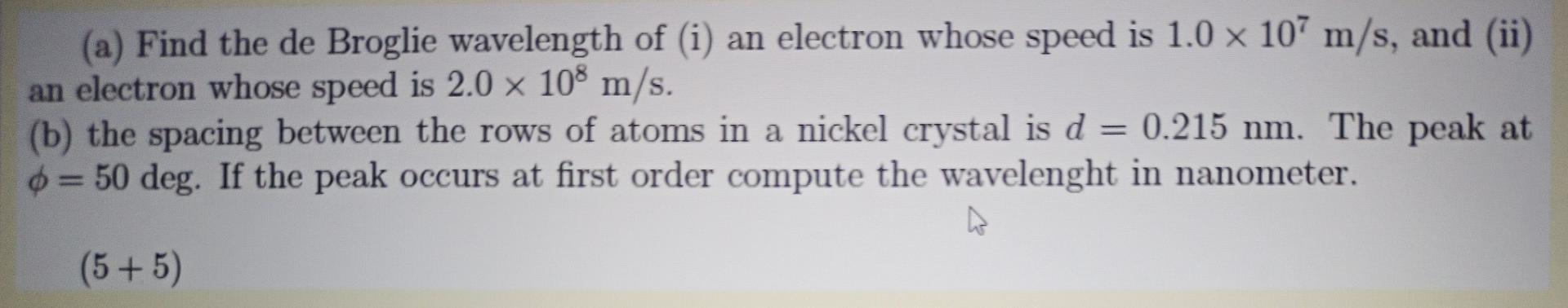 Solved (a) Find the de Broglie wavelength of (i) an electron | Chegg.com