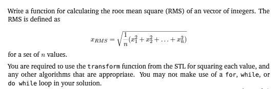 Solved RMS n2 Write a function for calculating the root mean | Chegg.com