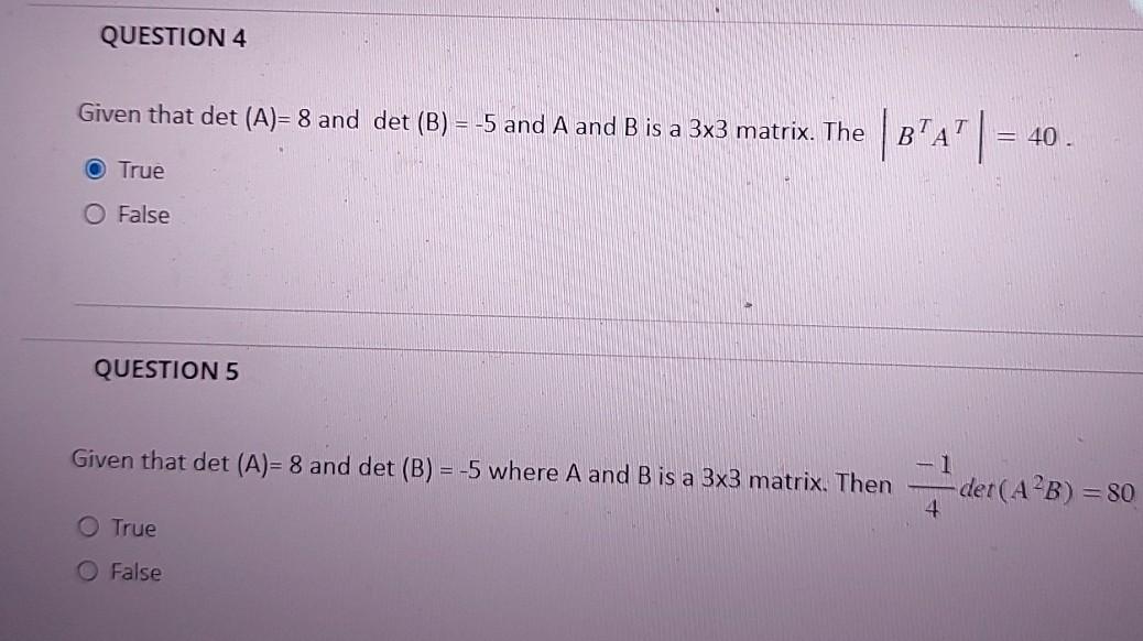 Solved The Determinant Of A Product (AB) Is The Product Of | Chegg.com