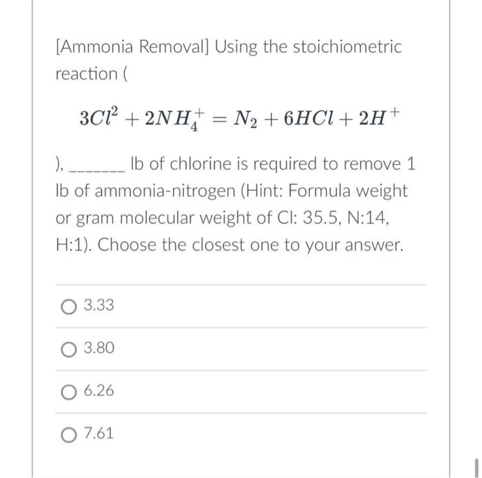 Solved Question 5 10 pts [Ammonia Removal] Ammonia can be