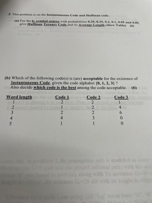 Solved 2. This problem is on the Instantaneous Code and | Chegg.com