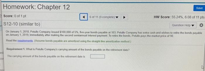 Solved Save Homework: Chapter 12 Score: 0 of 1 pt 6 of 11 (9 | Chegg.com