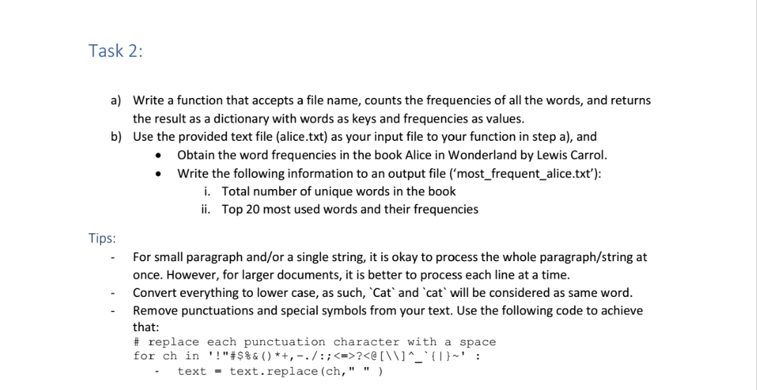 Solved Task 2: a) Write a function that accepts a file name, | Chegg.com