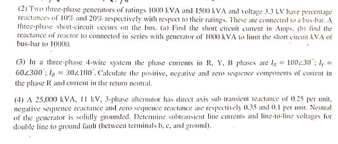 Solved (2) Two three-phase generators of ratings 1000kVA and | Chegg.com