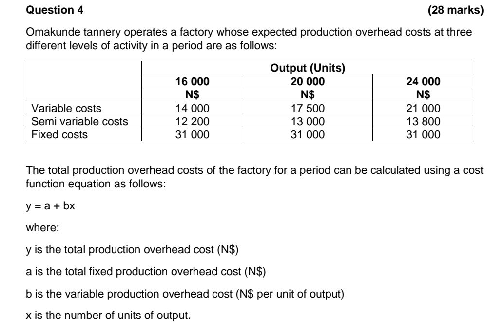 Question 4(28 ﻿marks)Omakunde tannery operates a | Chegg.com