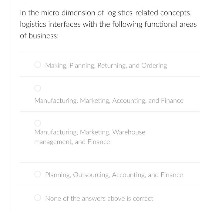 Solved In the micro dimension of logisticsrelated concepts, Chegg