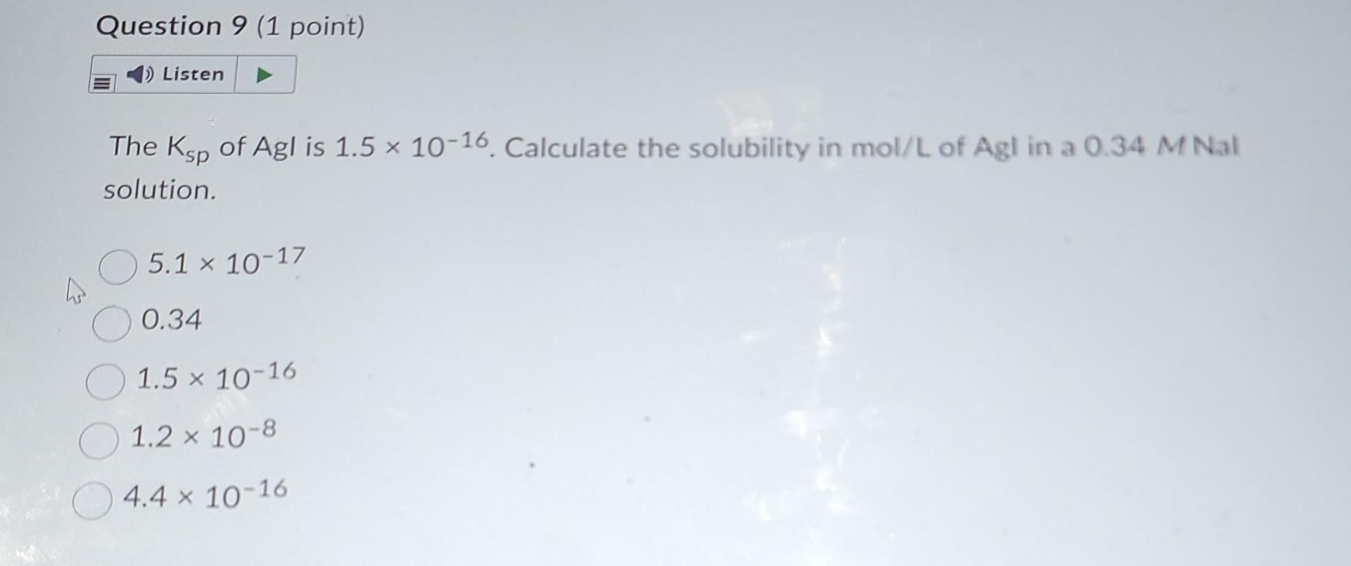 Solved The Ksp of Agl is 1.5 10 16. Calculate the solubility