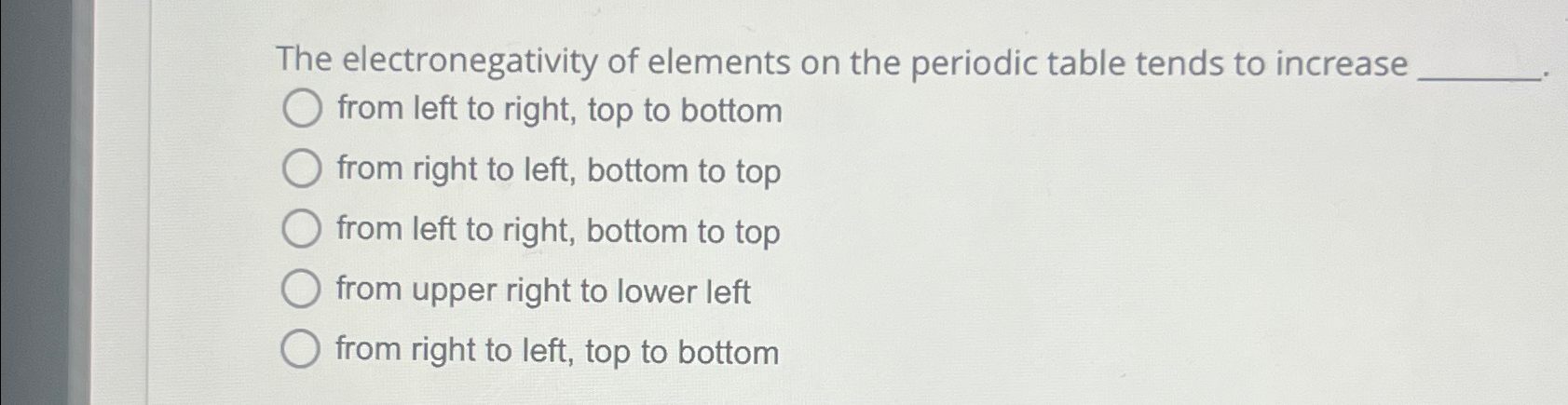 electronegativity of elements in periodic table from left to right