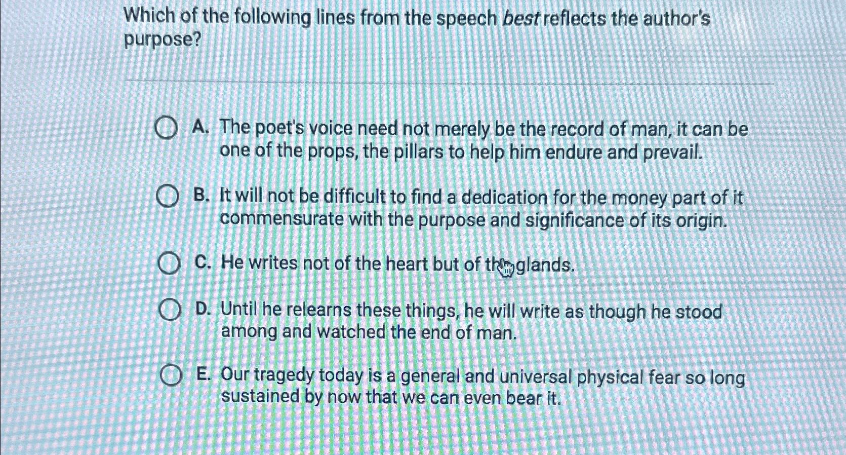 Solved Which Of The Following Lines From The Speech Best | Chegg.com