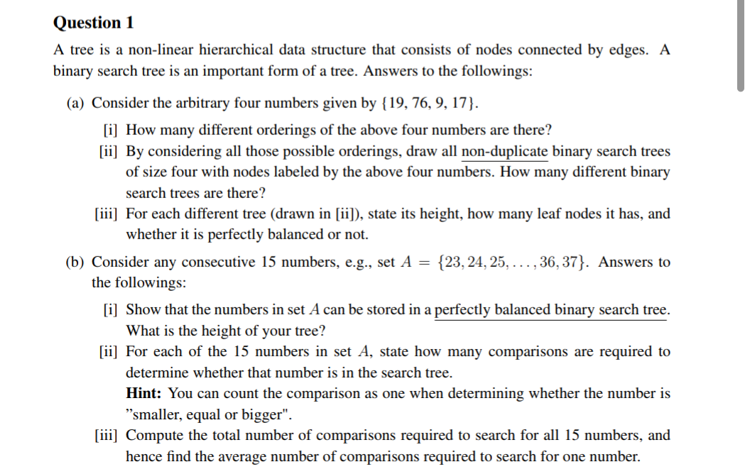 Solved A tree is a non-linear hierarchical data structure | Chegg.com