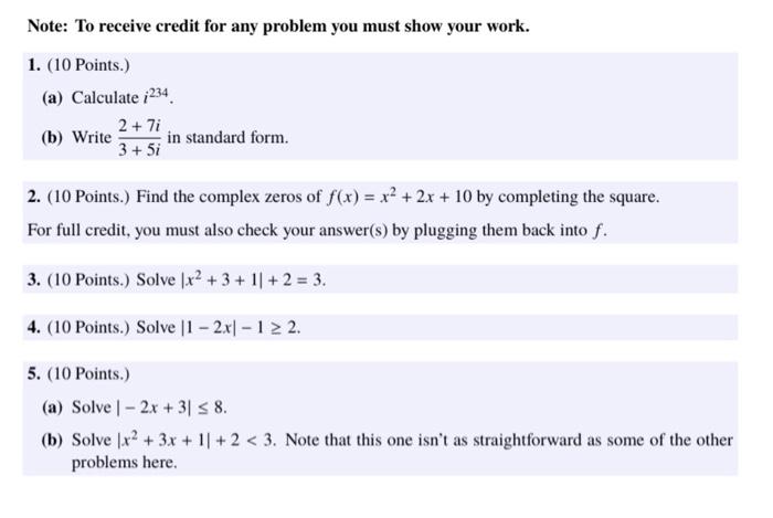 Solved Note: To receive credit for any problem you must show | Chegg.com