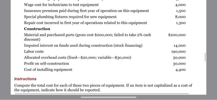 E10 4 Lo 1 Purchase And Self Constructed Cost Of Chegg 