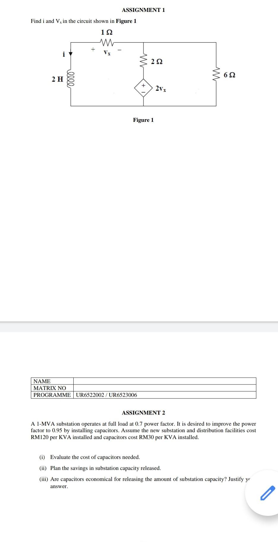 Solved Find i and Vx in the circuit shown in Figure 1 | Chegg.com