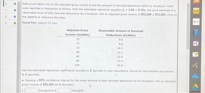 Data given below are on the adjusted gross income x | Chegg.com