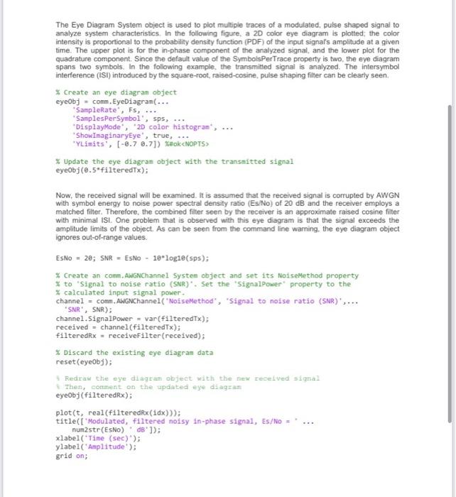 Solved Eye Diagram In this MATLAB experiment, we use MATLAB | Chegg.com