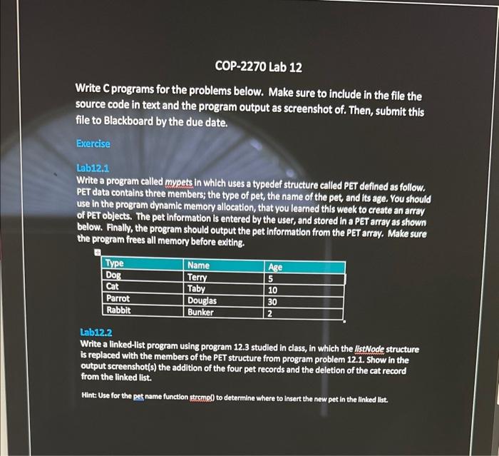 Solved COP-2270 Lab 12 Write C programs for the problems | Chegg.com