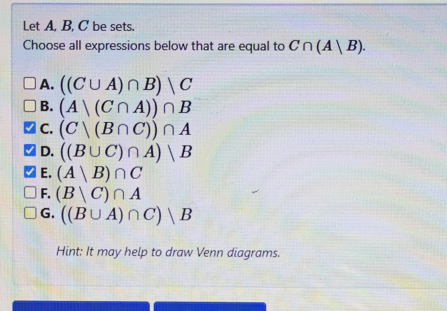 Solved Let A,B,C Be Sets. Choose All Expressions Below That | Chegg.com