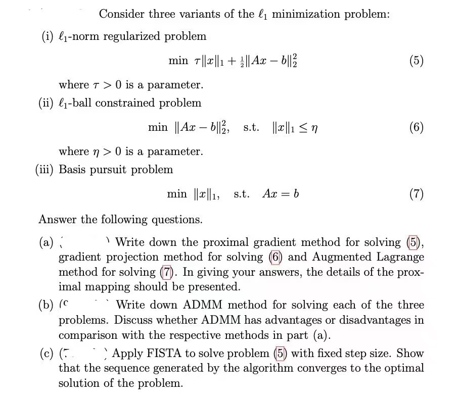 Consider three variants of the l1 ﻿minimization | Chegg.com