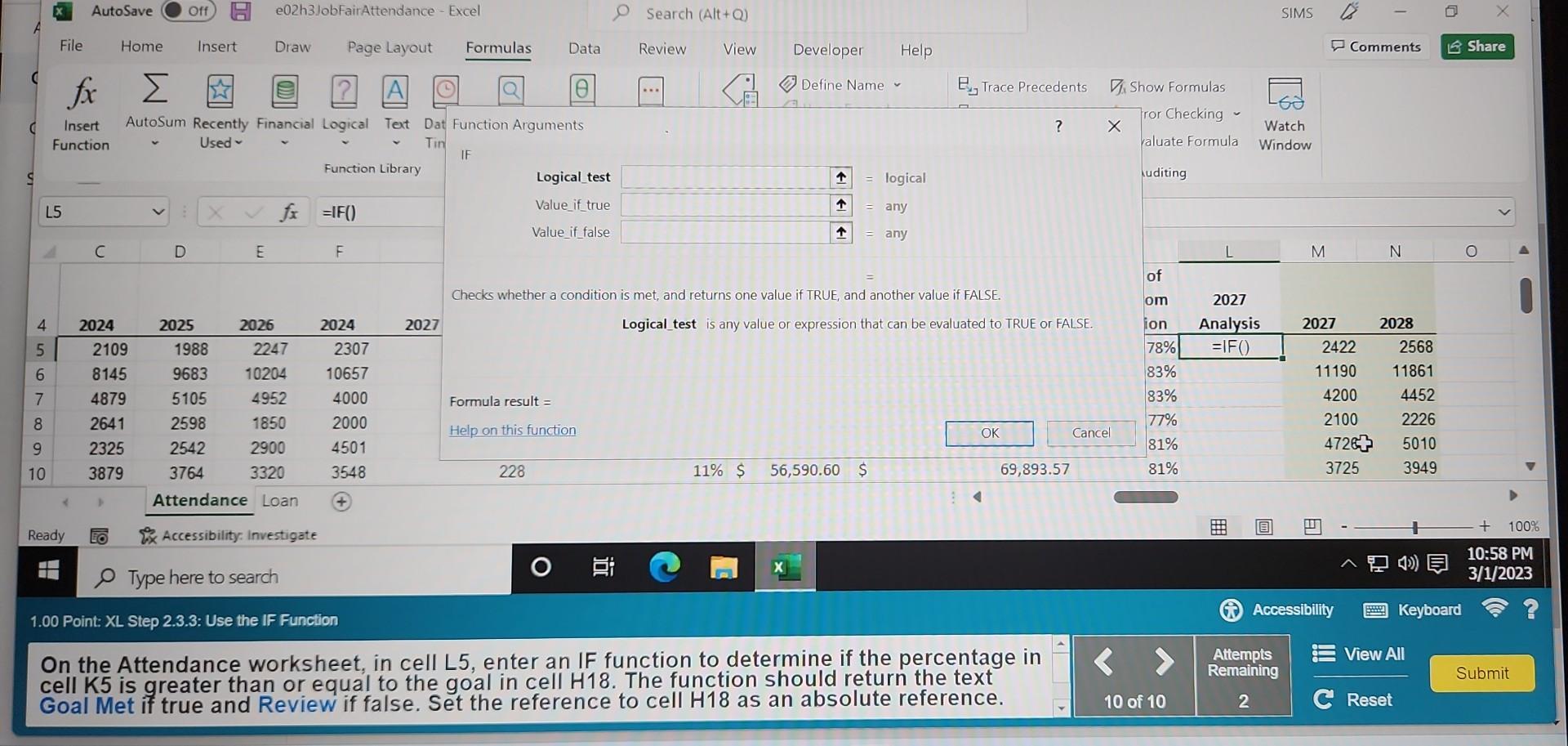 Solved On the Attendance worksheet, in cell L5, enter an IF | Chegg.com