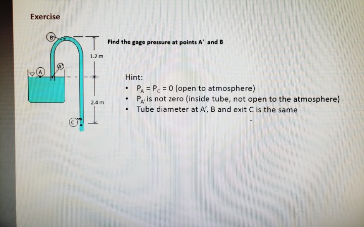Solved Exercise Find the gage pressure at points A and B 1.2 | Chegg.com