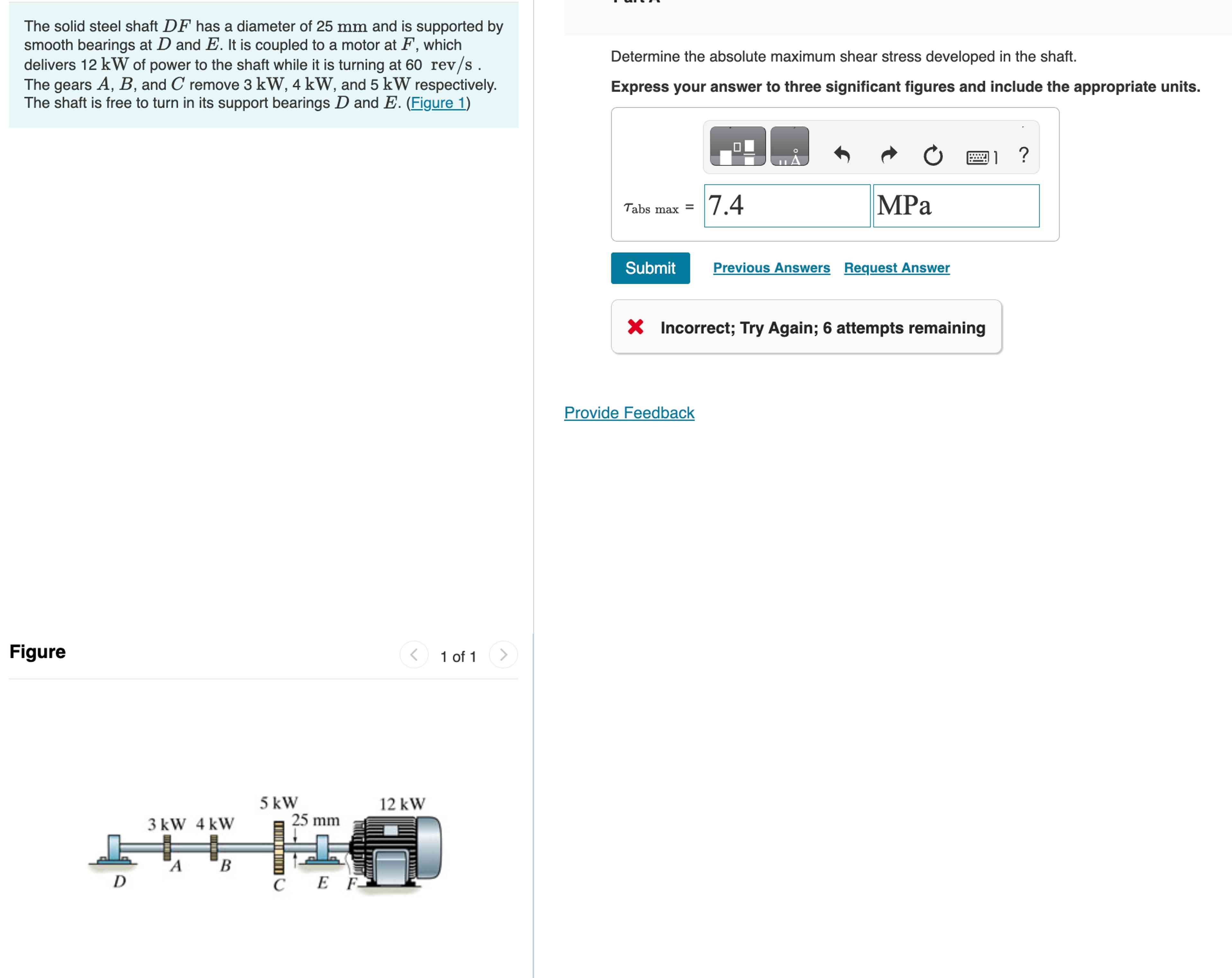 Solved The solid steel shaft DF ﻿has a diameter of 25mm ﻿and | Chegg.com