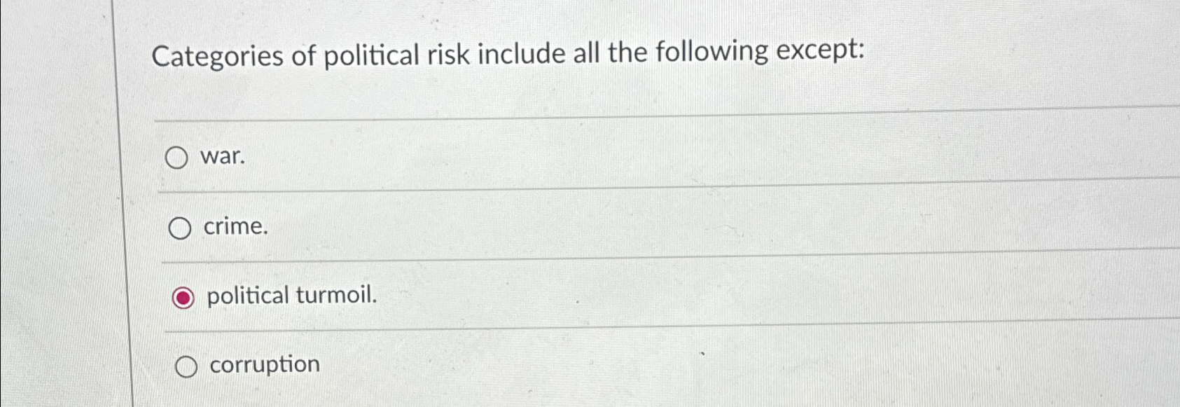 Solved Categories of political risk include all the | Chegg.com