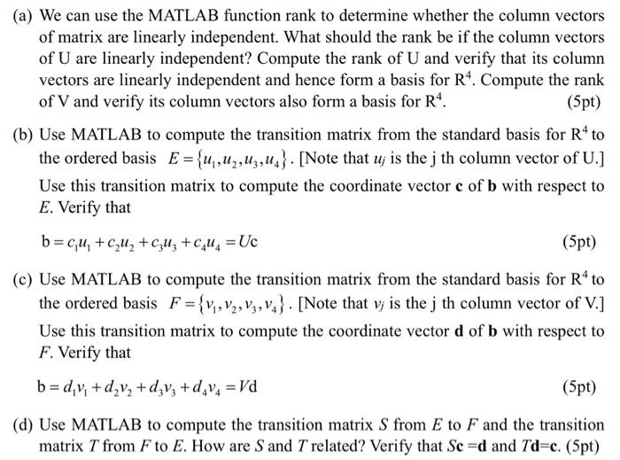 Solved Matlab Exercises U Round Rand 4 10 V R Chegg Com