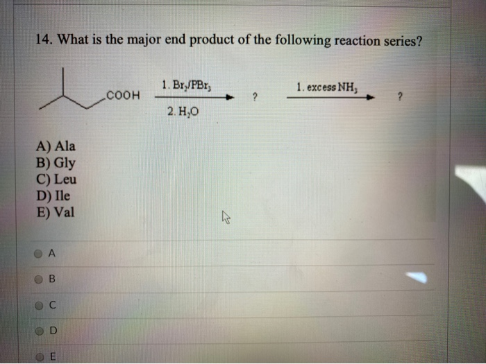 Solved 14. What is the major end product of the following