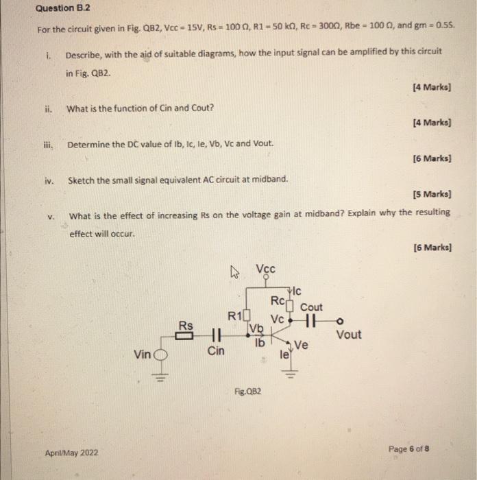 Solved Question B.2 For The Circuit Given In Fig. QB2, | Chegg.com