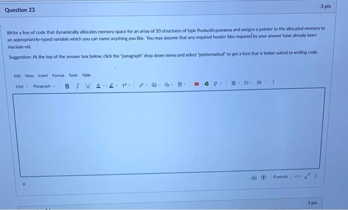 Write a line of code that dynamically allocates memory space for an array of 20 structures of type Productiegistration and as