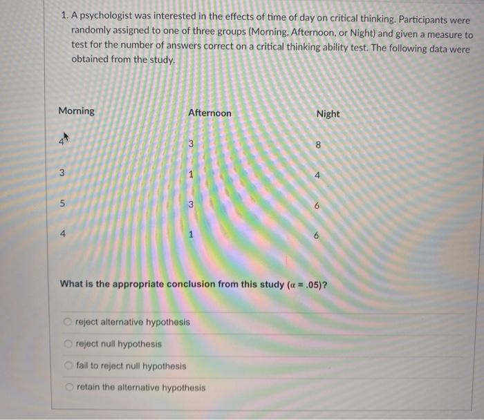 Solved 1. A Psychologist Was Interested In The Effects Of | Chegg.com